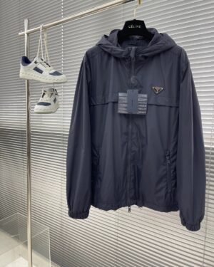 Prada Re-Nylon Blouson Stripe Jacket Navy Blue